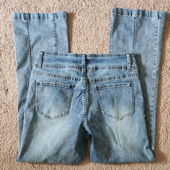 Y2K chunky belted stretch flare jeans center seam vintage denim juniors 11 - Picture 4 of 7